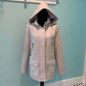 Celebrity Pink gray poly coat with removable hood